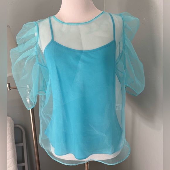 Amanda Uprichard Blue Sheer Smith Top 2 Piece Set - Picture 2 of 5